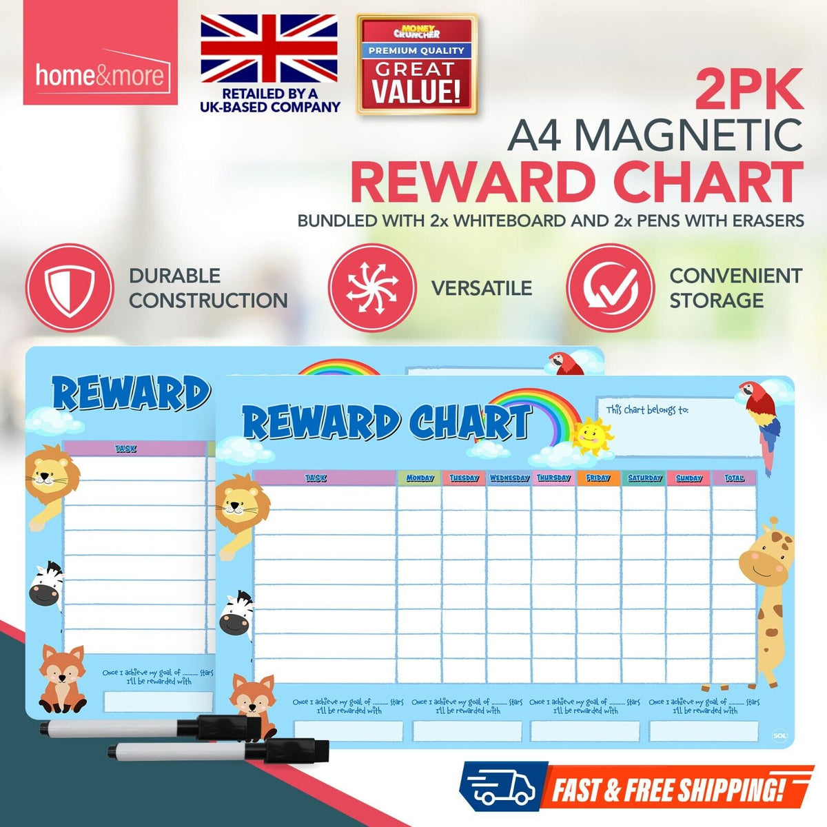 Magnetic Reward Chart for Kids | Behaviour & Chore Tracker | 2 Pack