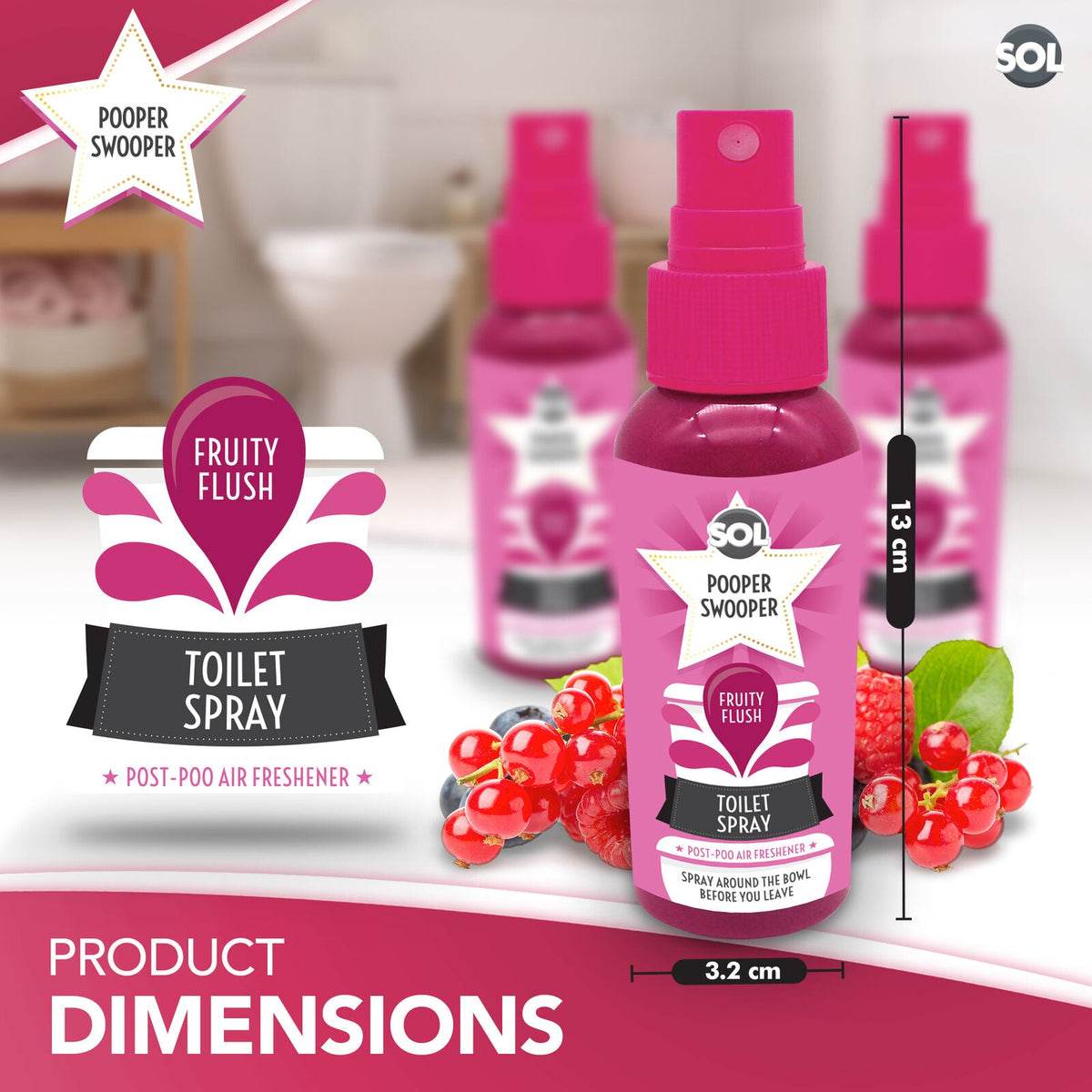 Pooper Star Toilet Spray | Fruity Fragrance Air Freshener | 3 Pack