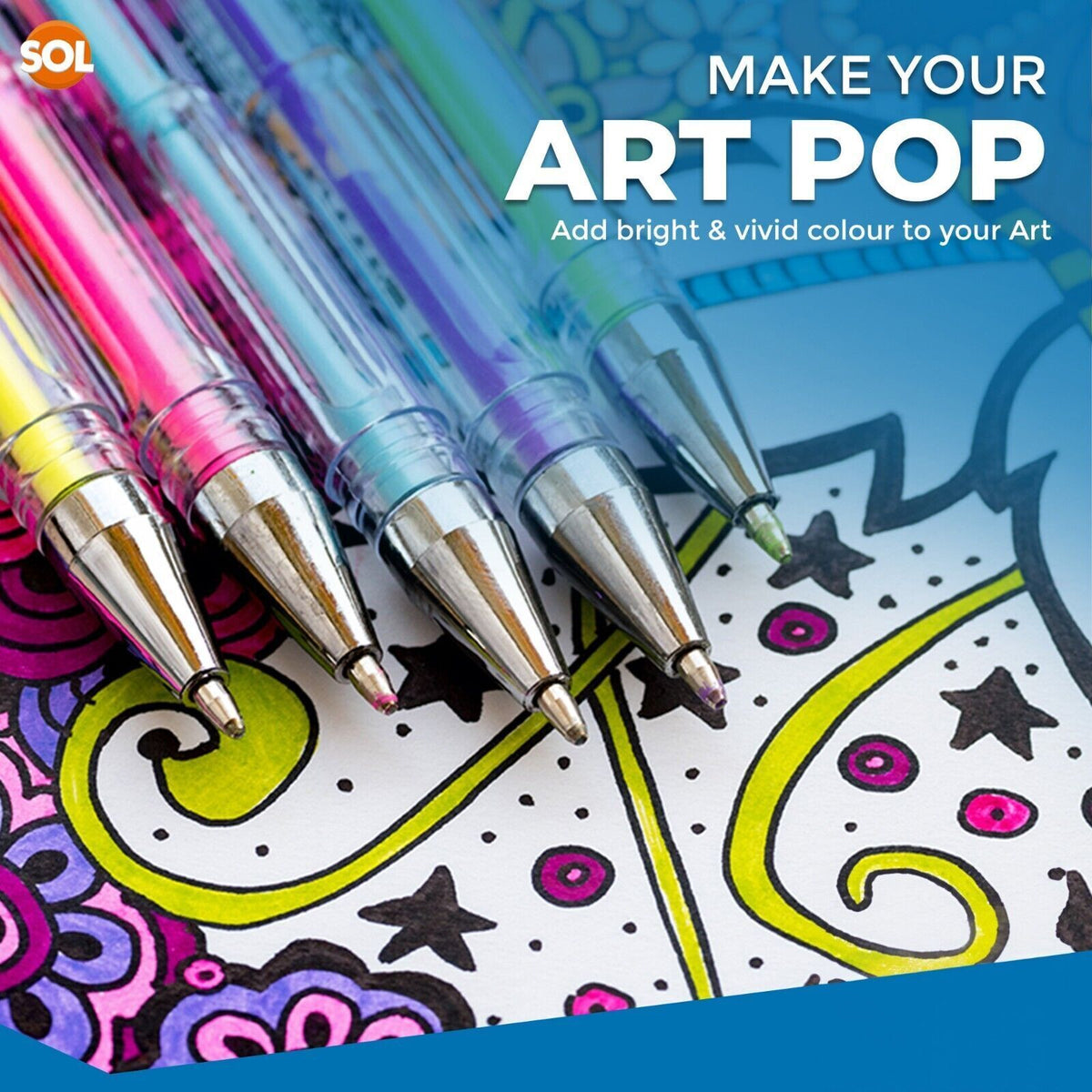 Gel Pens Set | Neon, Glitter & Metallic Colours for Writing and Colouring | 36 Pack