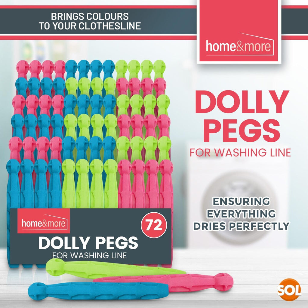 Strong Dolly Pegs Durable Plastic Laundry Clips | 72 Pack