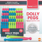 Strong Dolly Pegs Durable Plastic Laundry Clips | 72 Pack