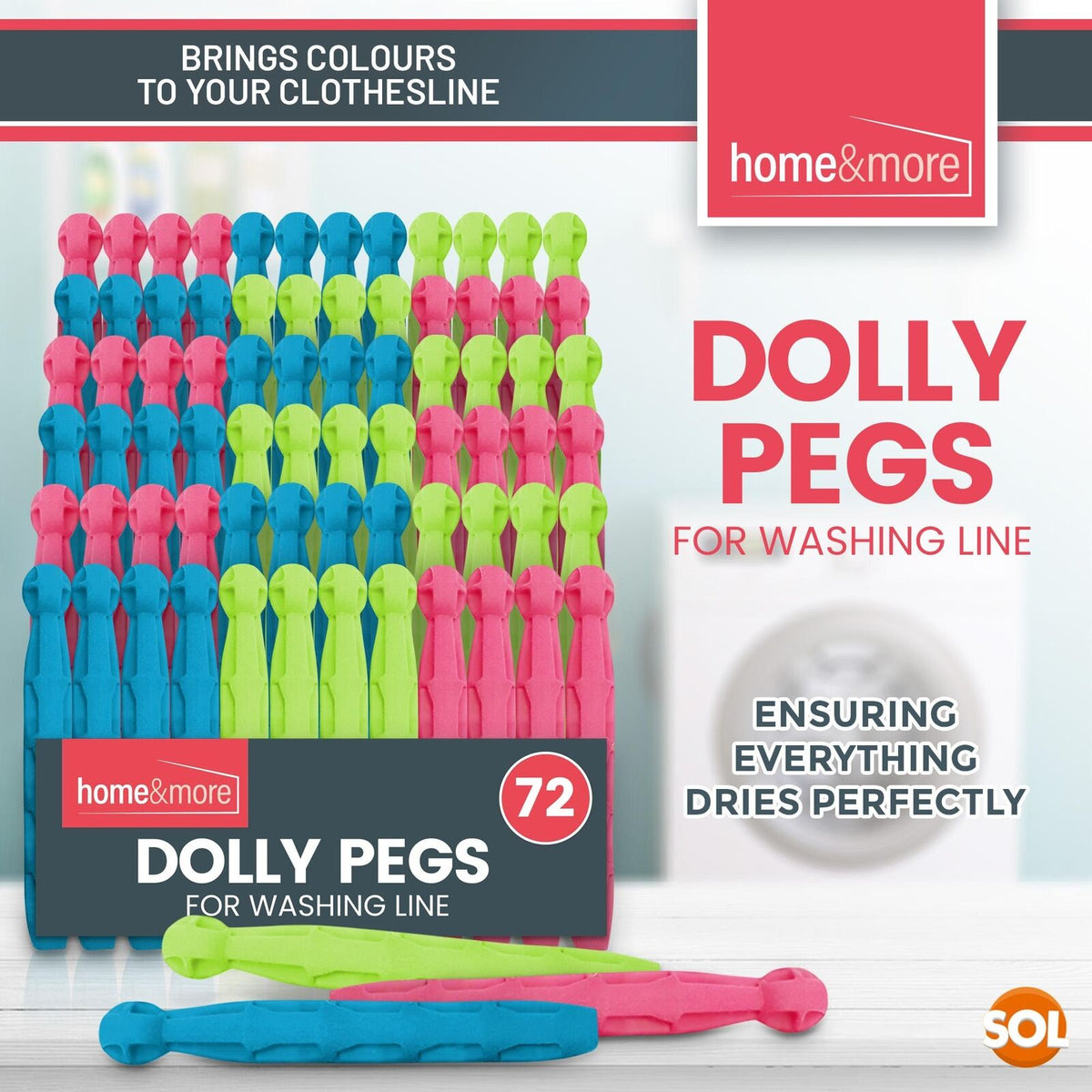 Strong Dolly Pegs Durable Plastic Laundry Clips | 72 Pack