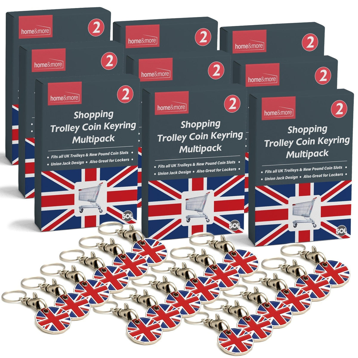Union Jack Flag Trolley Coin Keyring | £1 Reusable | 6 Pack