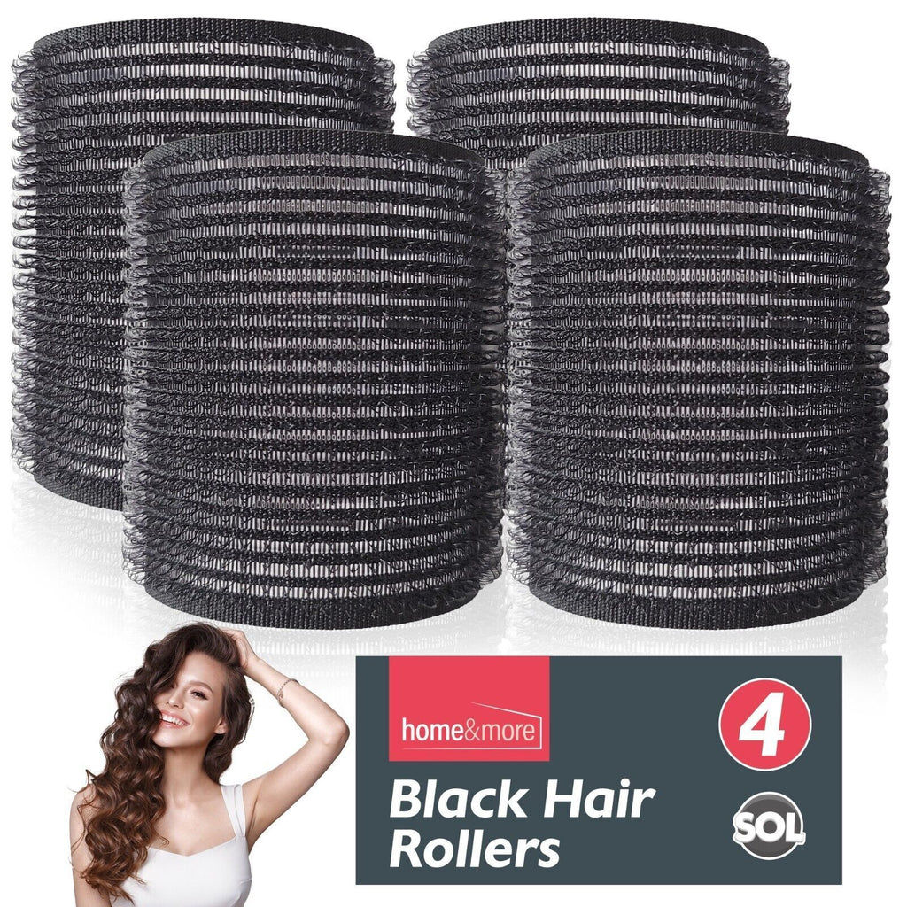 SOL 4pk Black Hair Rollers for Hair Volume - Self Grip, Boost Volume, Create Bouncy Waves, Reduce Heat Damage, Compact, Easy to Use, Travel-Friendly Styling Curler for Everyday Styling or Quick Fixes