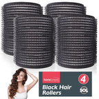 SOL 4pk Black Hair Rollers for Hair Volume - Self Grip, Boost Volume, Create Bouncy Waves, Reduce Heat Damage, Compact, Easy to Use, Travel-Friendly Styling Curler for Everyday Styling or Quick Fixes