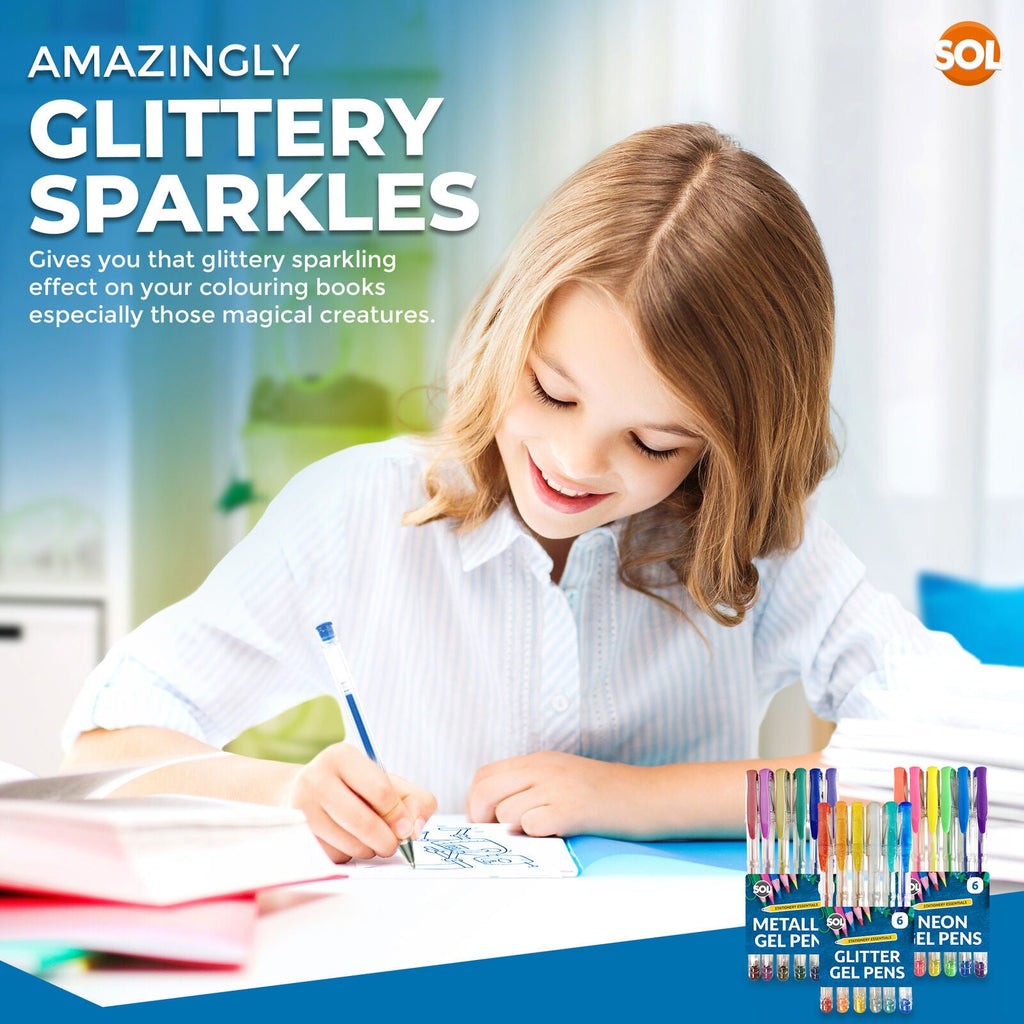Gel Pens Set | Neon, Glitter & Metallic Colours for Writing and Colouring | 18 Pack