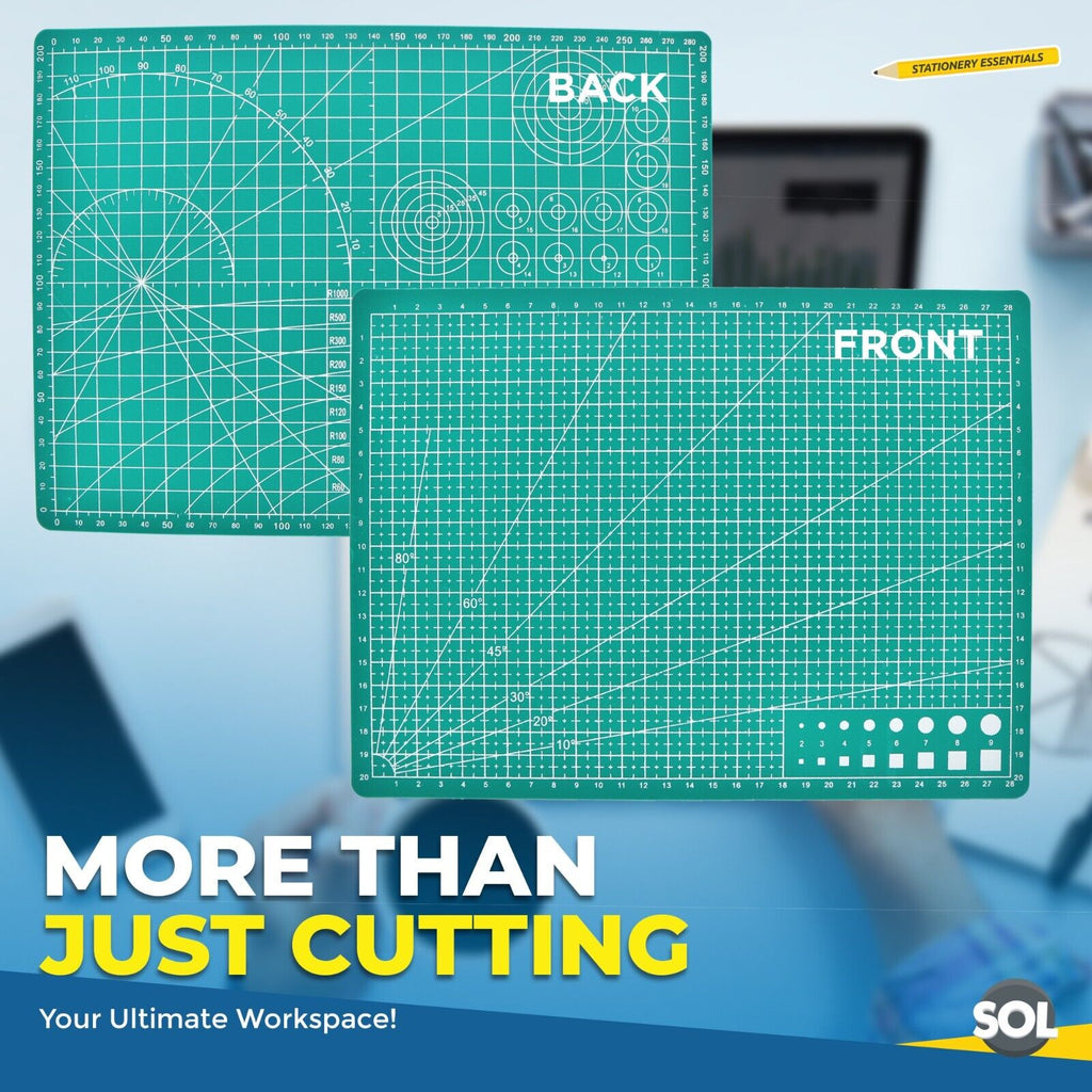 A4 Cutting Mat Self Healing Non Slip Printed Grid Lines Craft + 30cm Metal Ruler