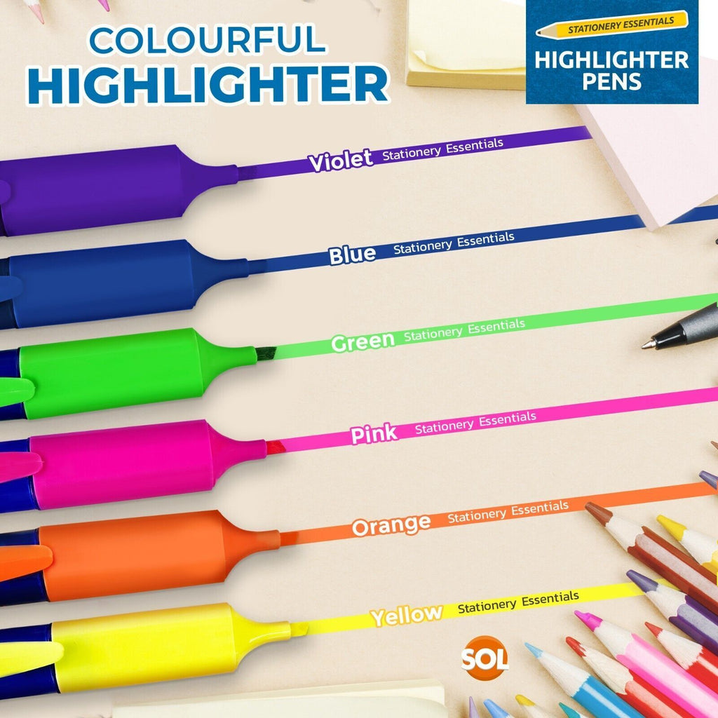Assorted Highlighter Pens | Fluorescent Colour Markers | 144 Pack