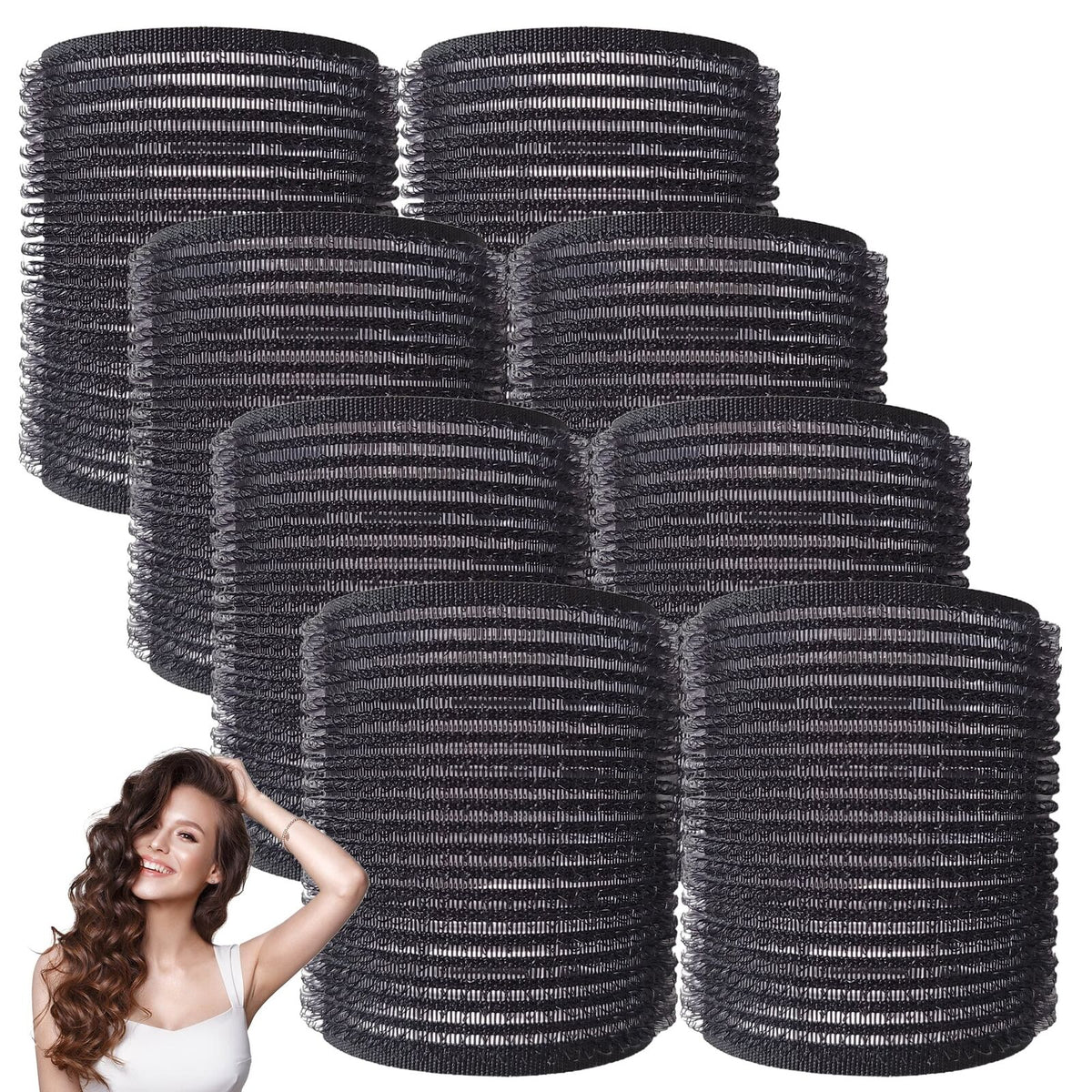 SOL 4pk Black Hair Rollers for Hair Volume - Self Grip, Boost Volume, Create Bouncy Waves, Reduce Heat Damage, Compact, Easy to Use, Travel-Friendly Styling Curler for Everyday Styling or Quick Fixes