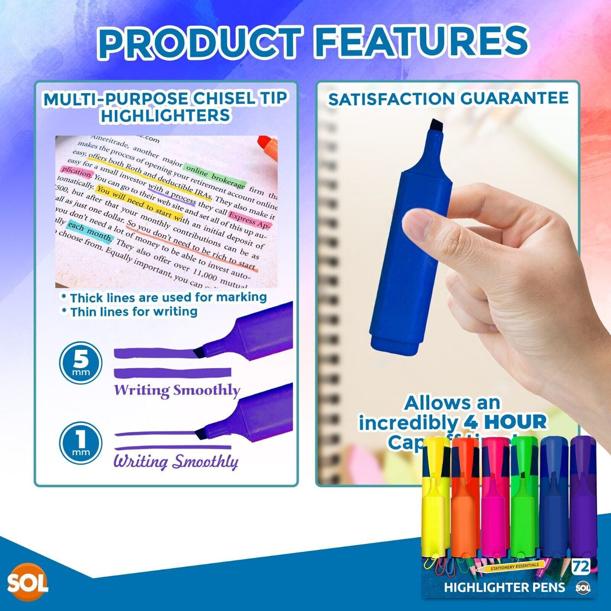 Assorted Highlighter Pens | Fluorescent Colour Markers | 144 Pack