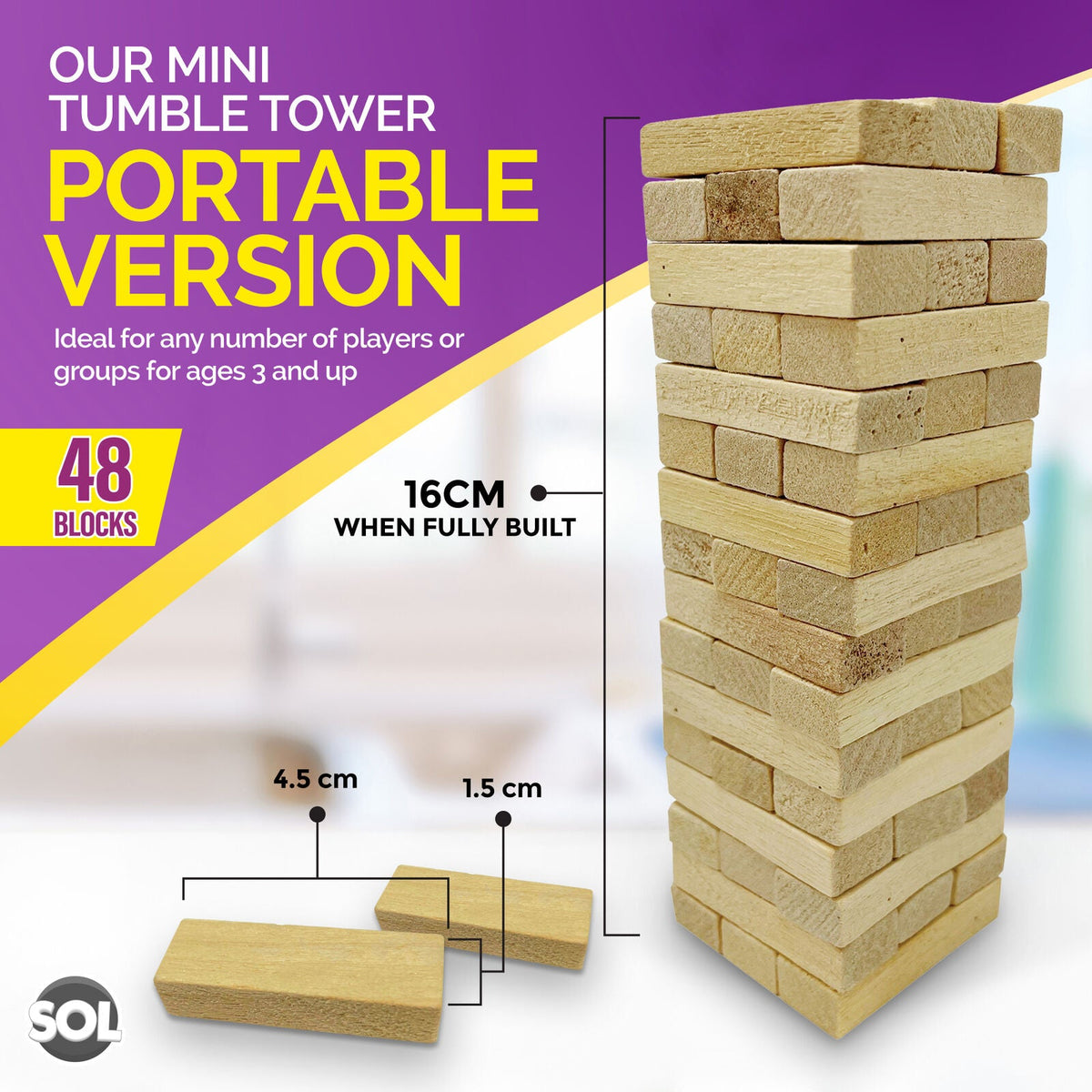 Wooden Tumbling Tower Game Traditional Stacking Travel Size