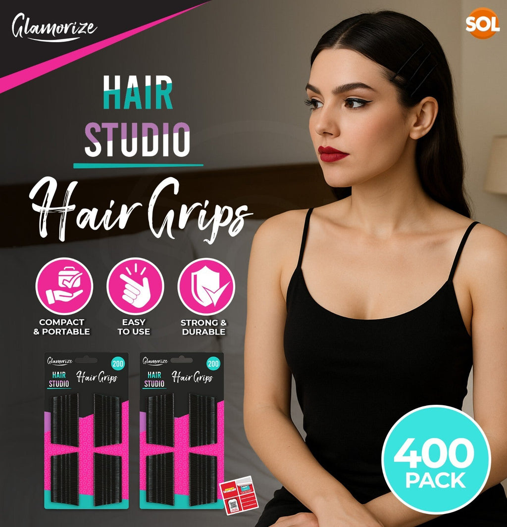 Waved Hair Grips Clips | Hair Pins Slides Bun Bobby Pin Black | 400 Pack