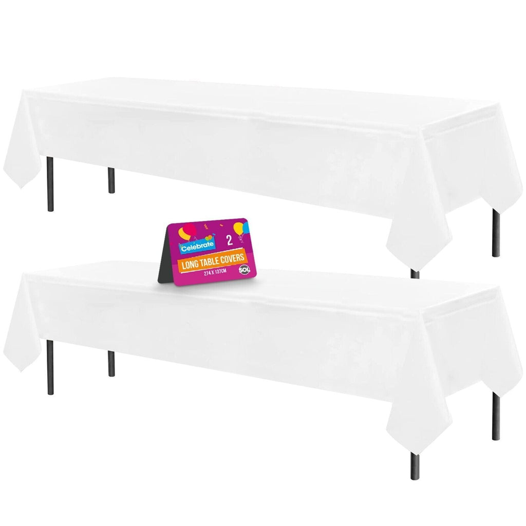 White Plastic Rectangular Table Covers | Wipe Clean Party Tablecloths | 2 Pack