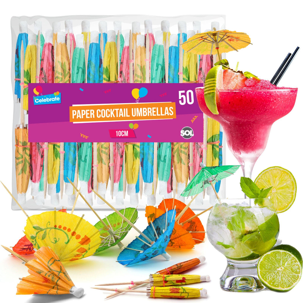 Paper Cocktail Umbrellas Birthday Party Drink Decorations | 50 Pack
