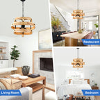 6-Light Farmhouse Weathered Wood Chandelier, 20" 3-Tiered Wooden Chandelier, Rustic Pendant Light for Dining Room