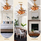 Industrial 52 Inch Gold/Black Caged Ceiling Fan with Light Quiet Reversible DC Motor with 6 Speed Remote Control Ceiling Fan 5 Blades Ceiling Fan Suit for Kitchen Bedroom Living Room
