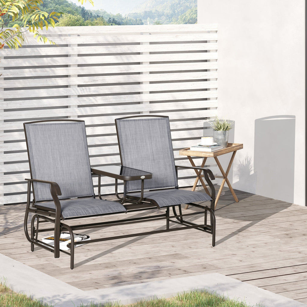 Patio Glider Rocking Chair 2 Person Outdoor Loveseat Rocker Garden Furniture Bench, Grey