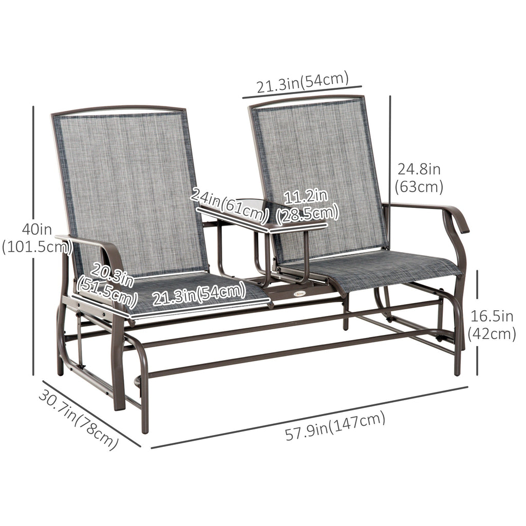 Patio Glider Rocking Chair 2 Person Outdoor Loveseat Rocker Garden Furniture Bench, Grey