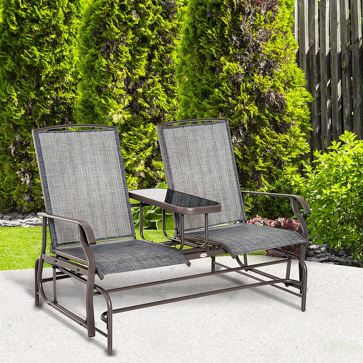 Patio Glider Rocking Chair 2 Person Outdoor Loveseat Rocker Garden Furniture Bench, Grey