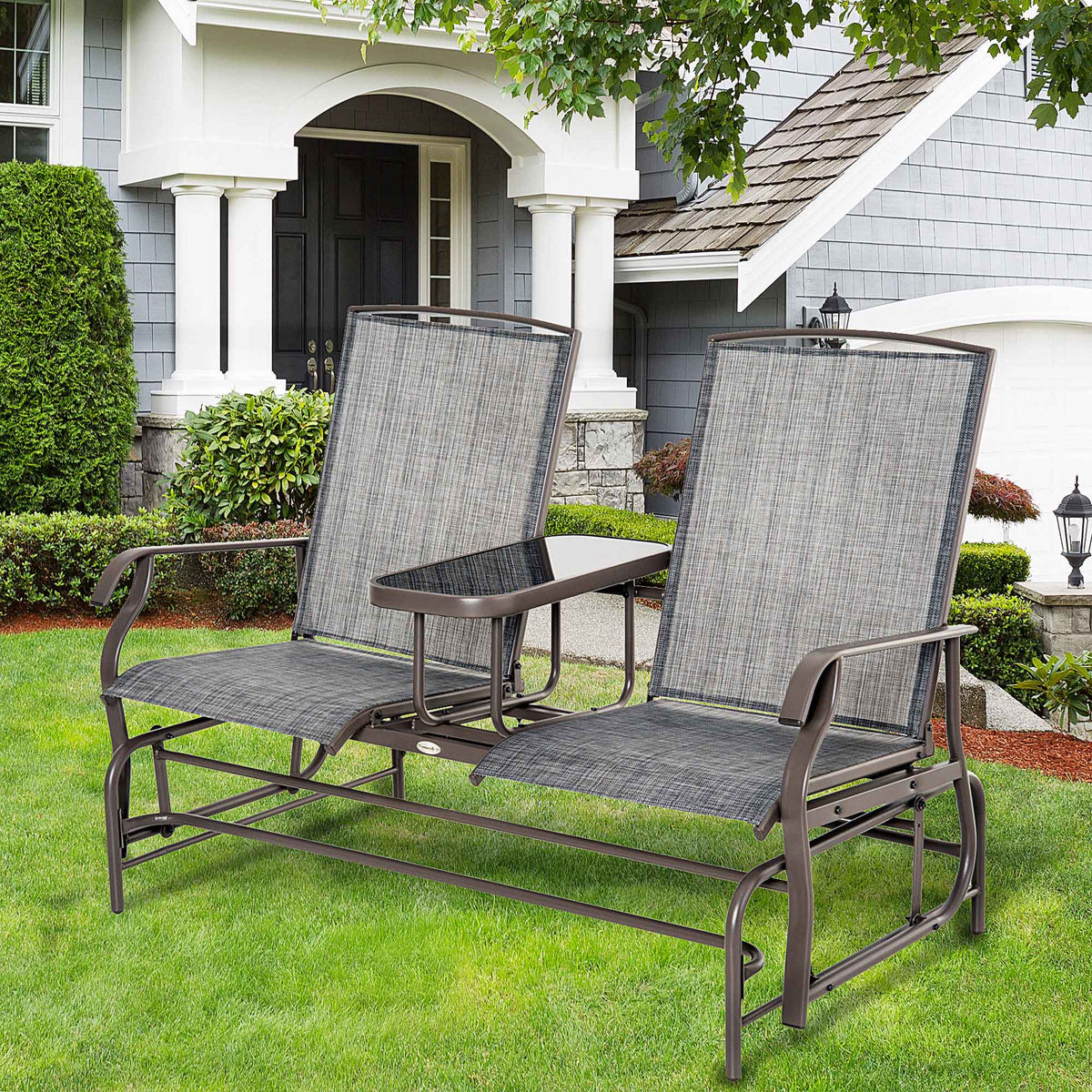 Patio Glider Rocking Chair 2 Person Outdoor Loveseat Rocker Garden Furniture Bench, Grey