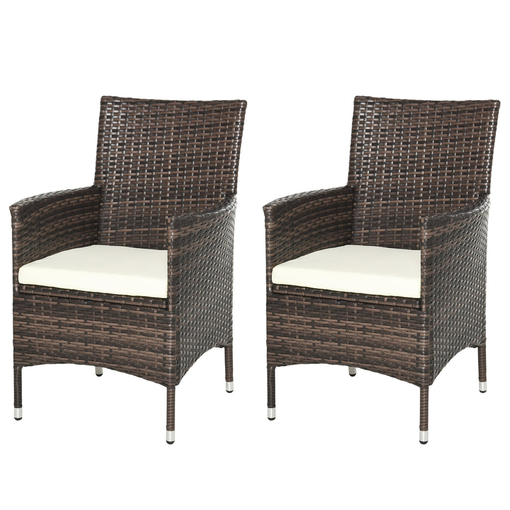 2 Piece PE Rattan Dining Chair Set with Cushions & High Back, Mixed Brown