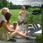 9' x 12' Reversible Mat w/ Carry Bag, Boho Waterproof RV Rug for Backyard, Grey & White