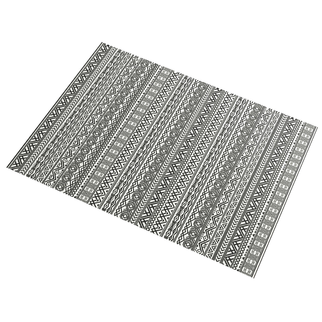 9' x 12' Reversible Mat w/ Carry Bag, Boho Waterproof RV Rug for Backyard, Grey & White