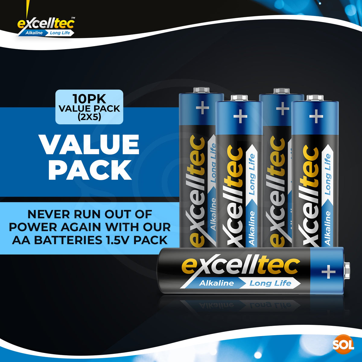 Excelltec 20pk Alkaline Batteries, 1.5V Double AA Disposable Household Batteries for Reliable Power, Long-Lasting Power with Leak-Resistant, Ideal for Everyday Devices, Backup for Emergencies