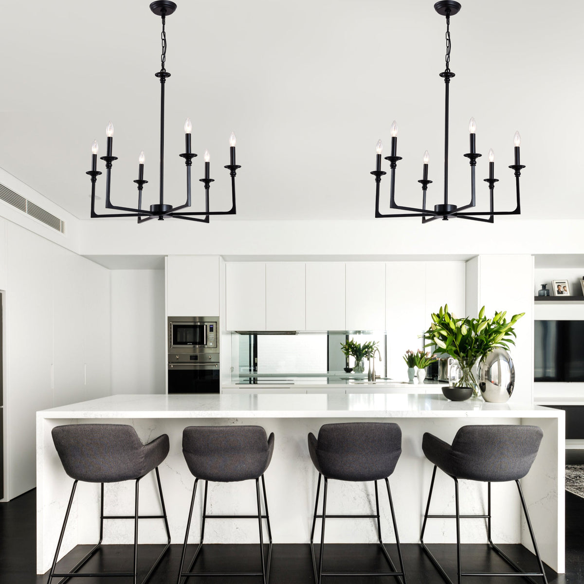 6-Light Black Classic/Traditional Chandelier, Farmhouse Candle Style Chandelier Dining Room Light Fixtures
