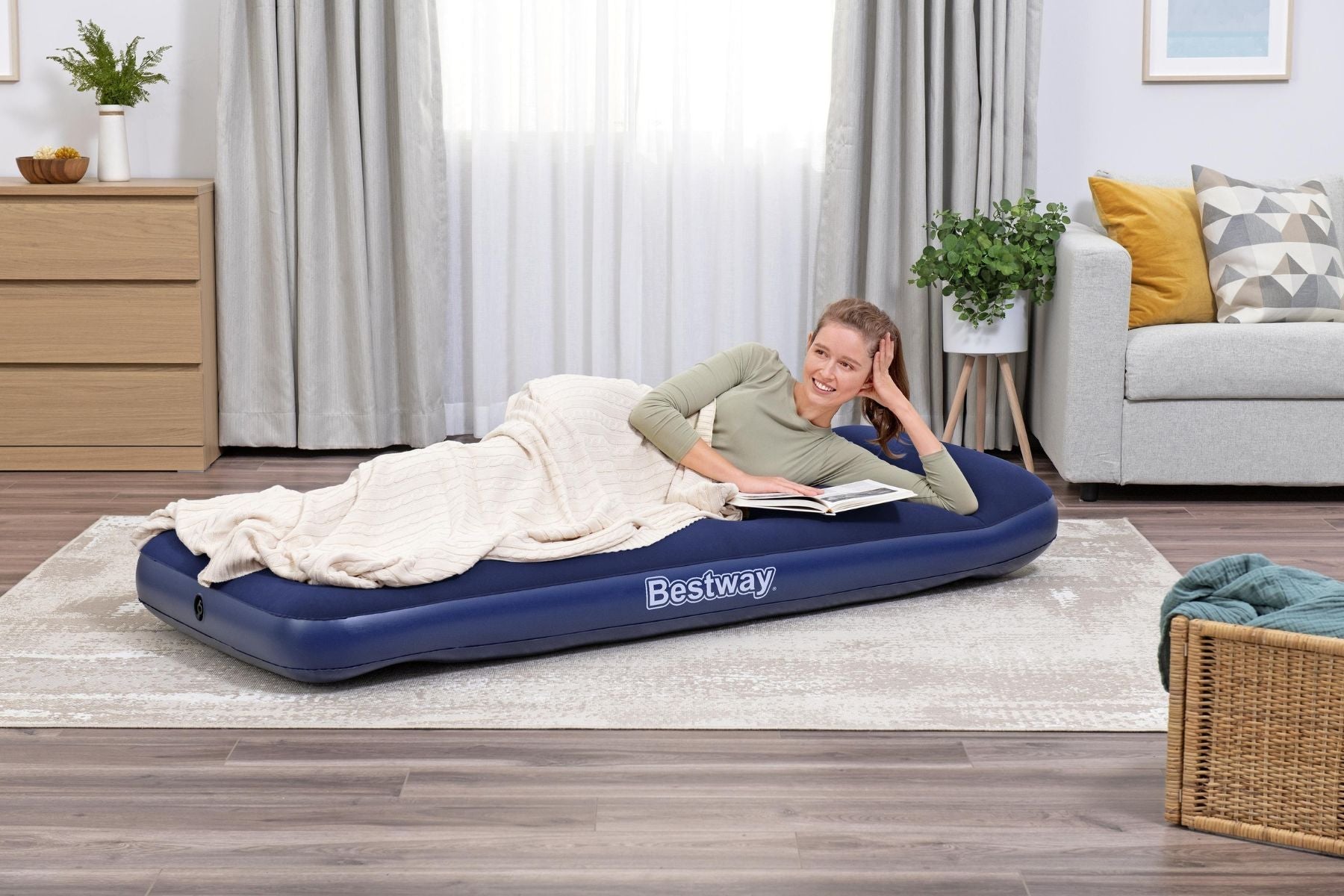 Single Flocked Airbed with Built-In Pillow