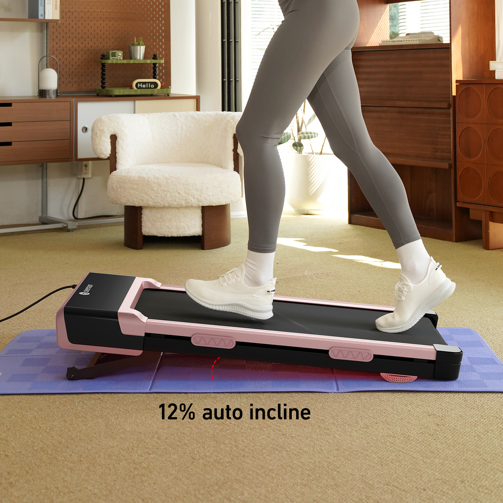 DeerRun Z10 12% Auto Incline Smart Walking Pad Treadmill with remote control Pink-Fat-burning & fitness friendly