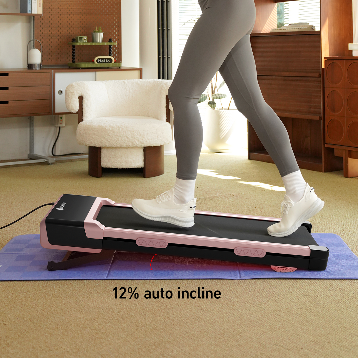 DeerRun Z10 12% Auto Incline Smart Walking Pad Treadmill with remote control Pink-Fat-burning & fitness friendly