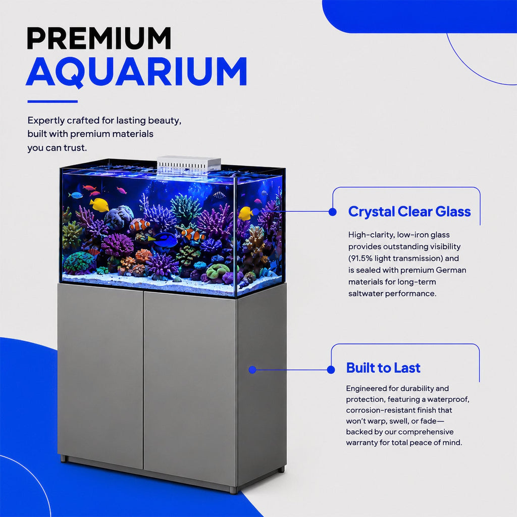 100 Gallon Fish Tank Coral Reef Aquarium With Stand, Built in Sump, Ultra Clear Glass - Silver