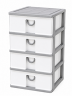 4 Tier Desktop Drawer Organizer A4 Plastic Storage Cabinet Office Home Black Grey