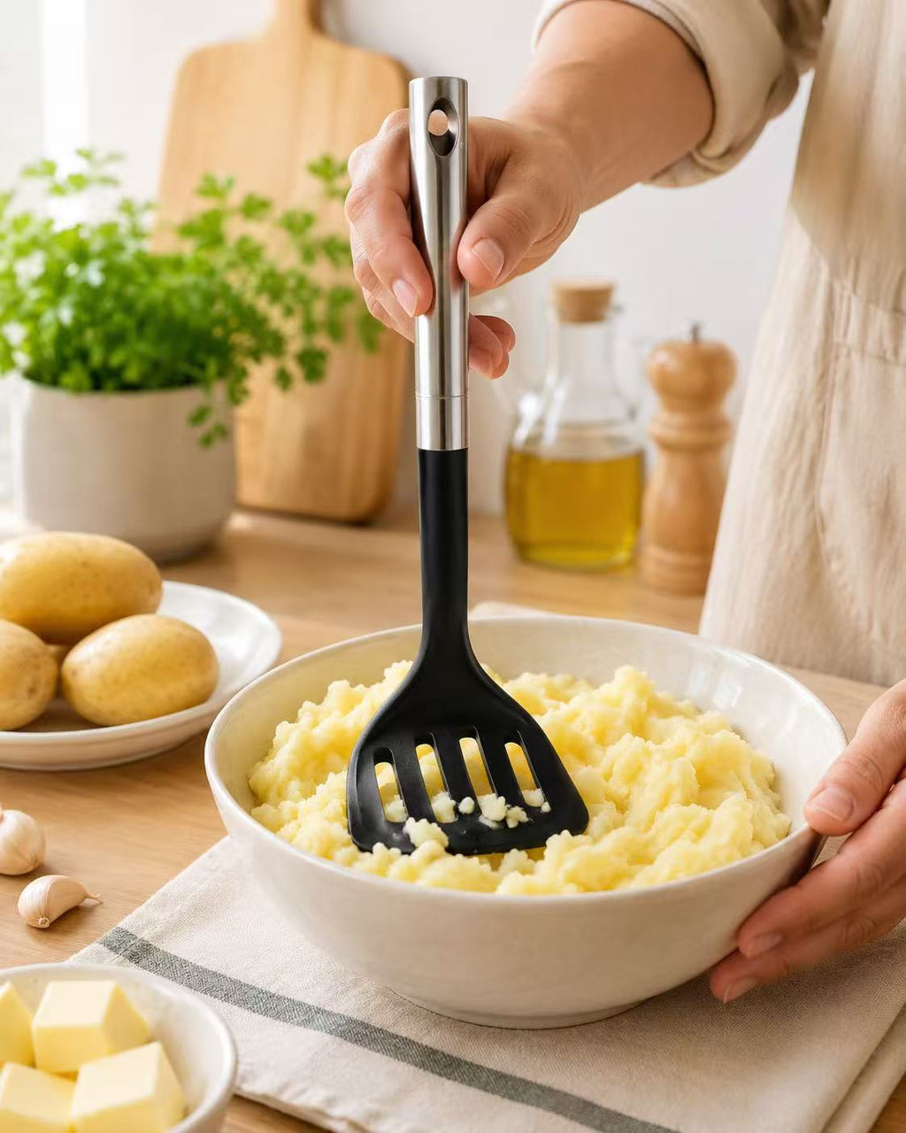 6PK Non Stick Slotted Spatula Masher 90 Degree Nylon Turner Kitchen Utensil