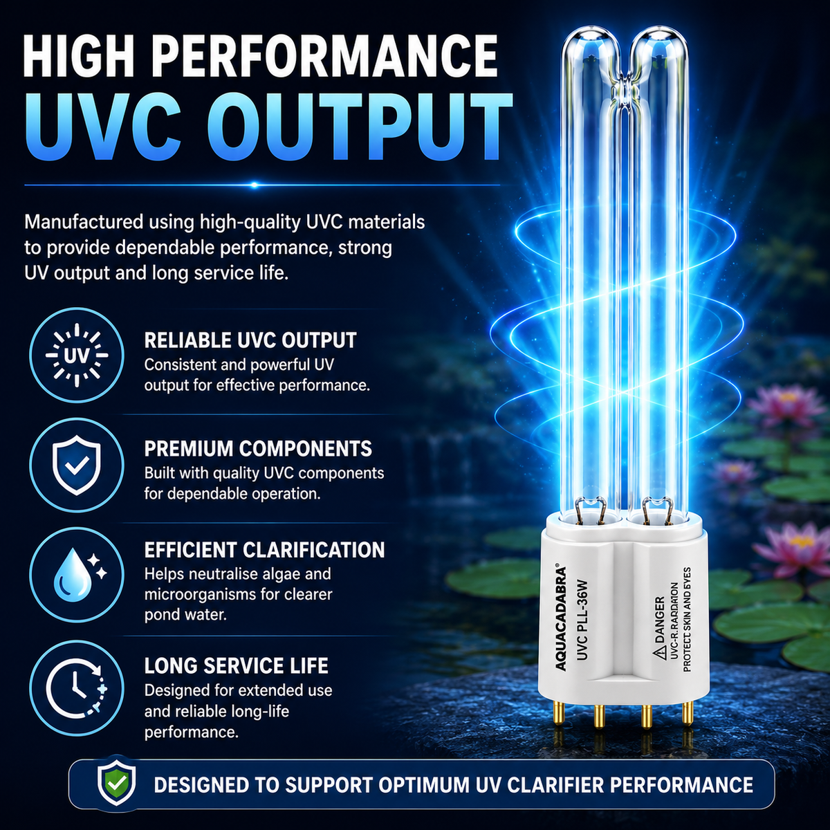 Aquacadabra Vanquish PLL UV Replacement Bulb 18W 24W 36W 55W 4 Pin Pond UV
