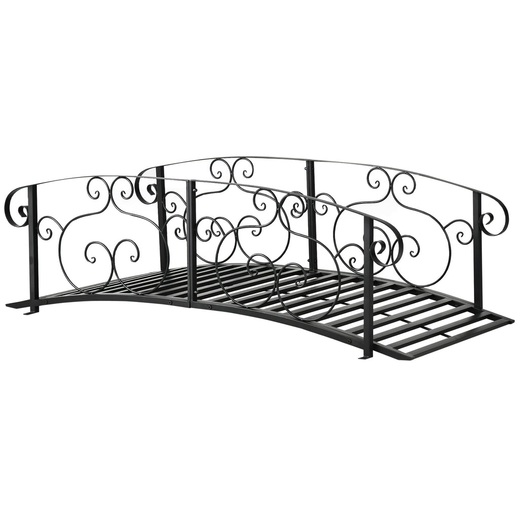 6' Metal Arch Garden Bridge with Safety Siderails, Black