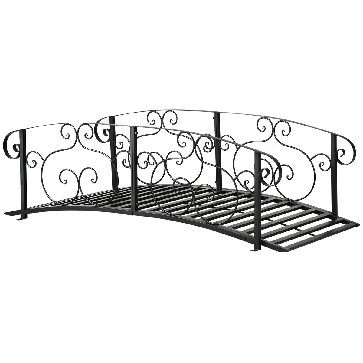 6' Metal Arch Garden Bridge with Safety Siderails, Black