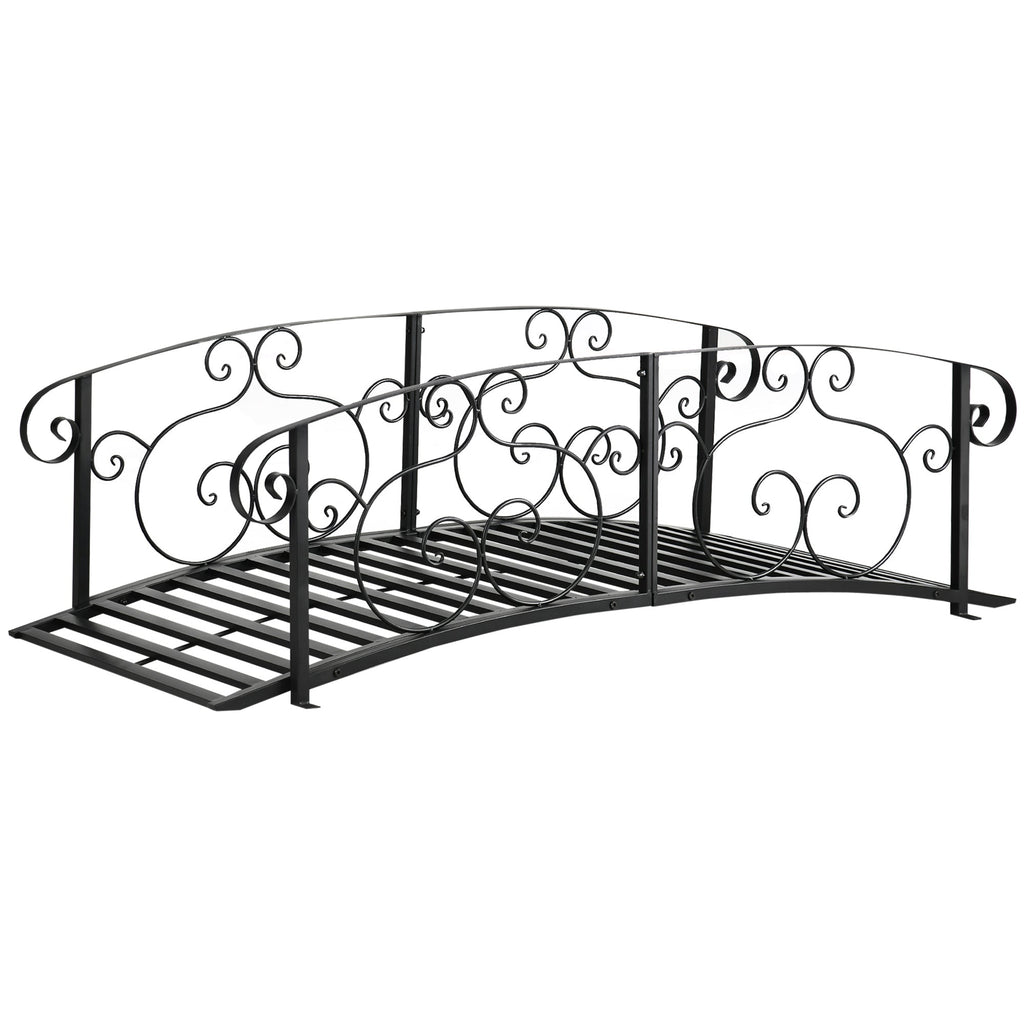 6' Metal Arch Garden Bridge with Safety Siderails, Black