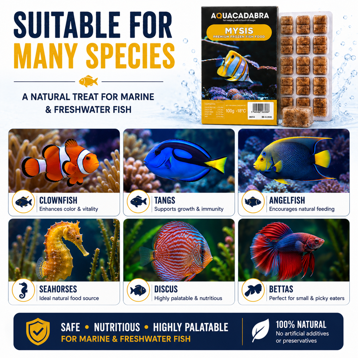 Aquacadabra Frozen Mysis Fish Food 100g Blister Packs Natural Seahorse Aquarium