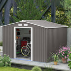 EverBase 9' x 6' Metal Garden Storage Shed with Foundation Kit & Double Doors, Grey