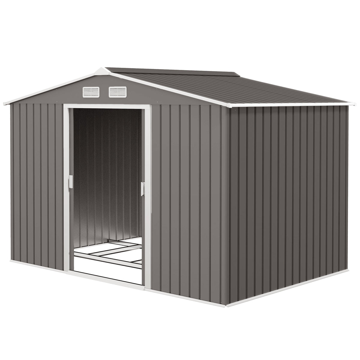 EverBase 9' x 6' Metal Garden Storage Shed with Foundation Kit & Double Doors, Grey