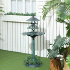 3-in-1 Garden Bird Bath Pedestal, Large Water Basin, Underneath Flower Planter, Green