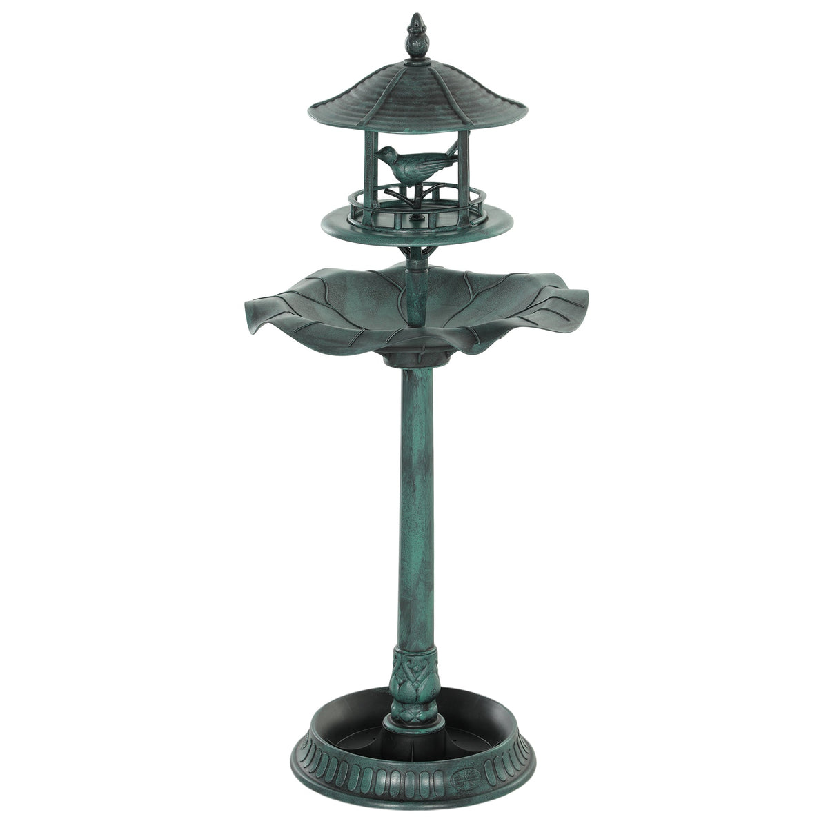3-in-1 Garden Bird Bath Pedestal, Large Water Basin, Underneath Flower Planter, Green