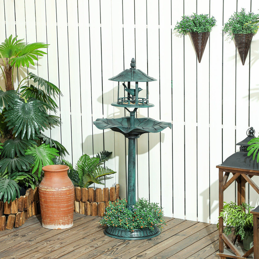 3-in-1 Garden Bird Bath Pedestal, Large Water Basin, Underneath Flower Planter, Green
