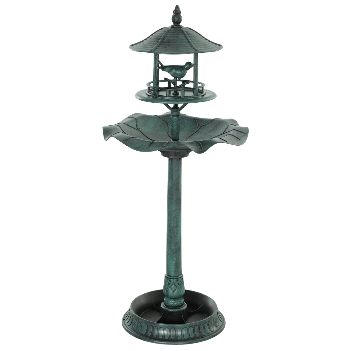 3-in-1 Garden Bird Bath Pedestal, Large Water Basin, Underneath Flower Planter, Green