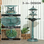 3-in-1 Garden Bird Bath Pedestal, Large Water Basin, Underneath Flower Planter, Green