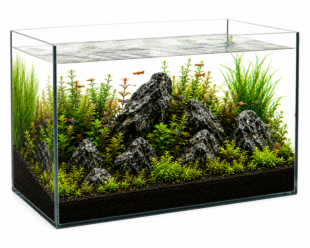 Aquael 45L Glass Aquarium Fish Tank 50x30x30cm, Black Silicone