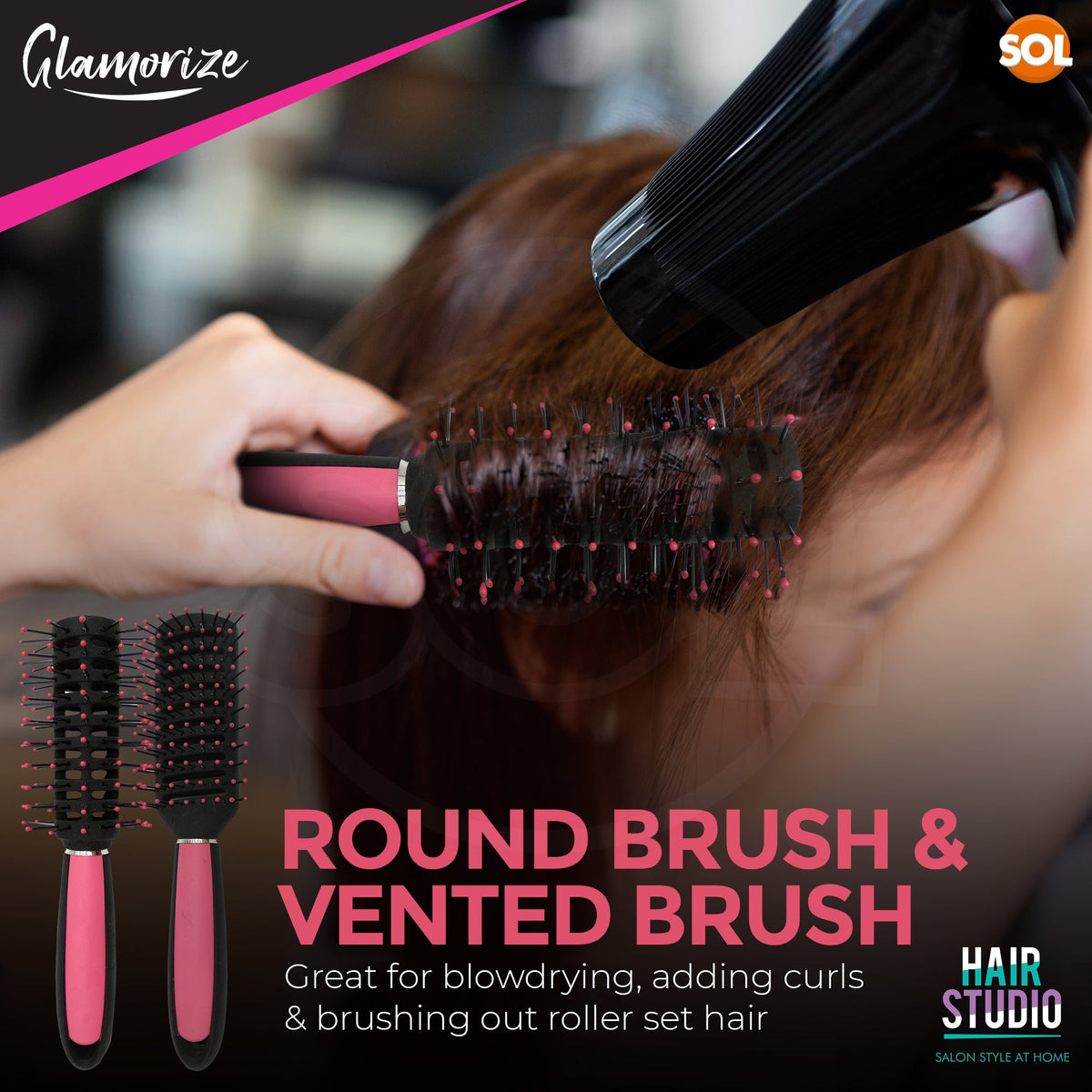 Hair Brush Set Professional Pink Hair Styling | 5 Pack