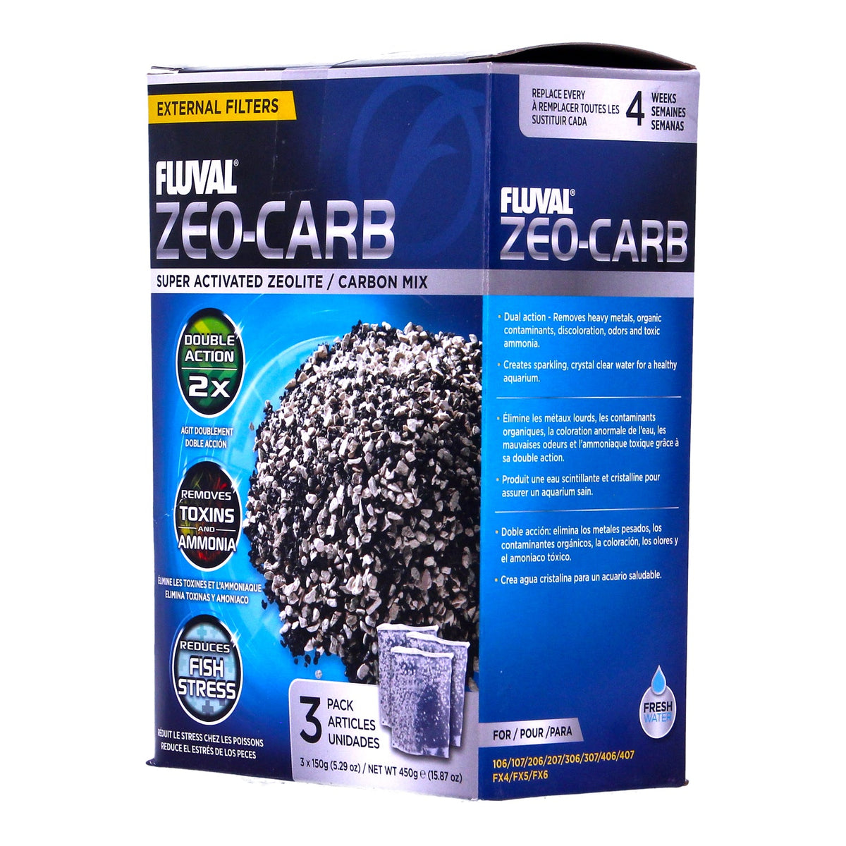 Fluval Zeo-Carb Ammonia & Carbon Filter Media 450g
